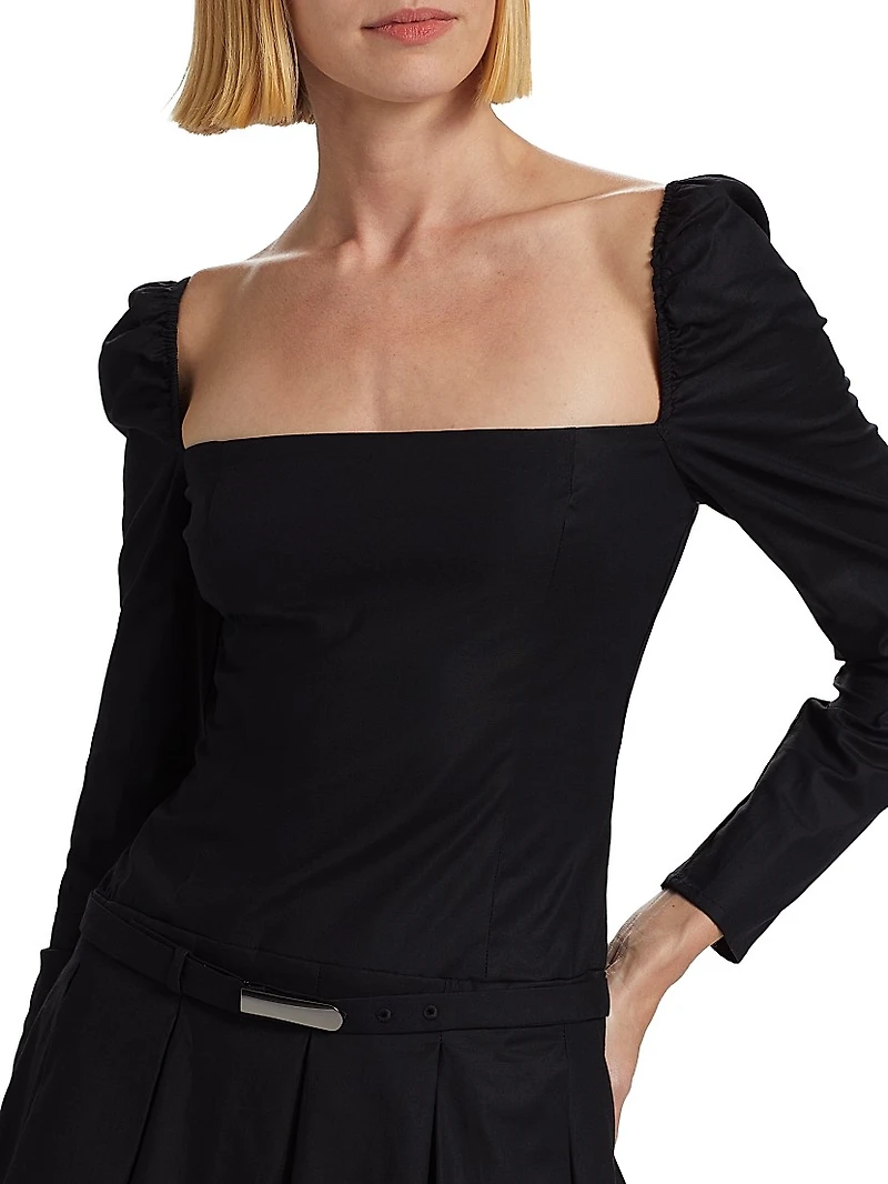 Luella Poplin Square-Neck Minidress