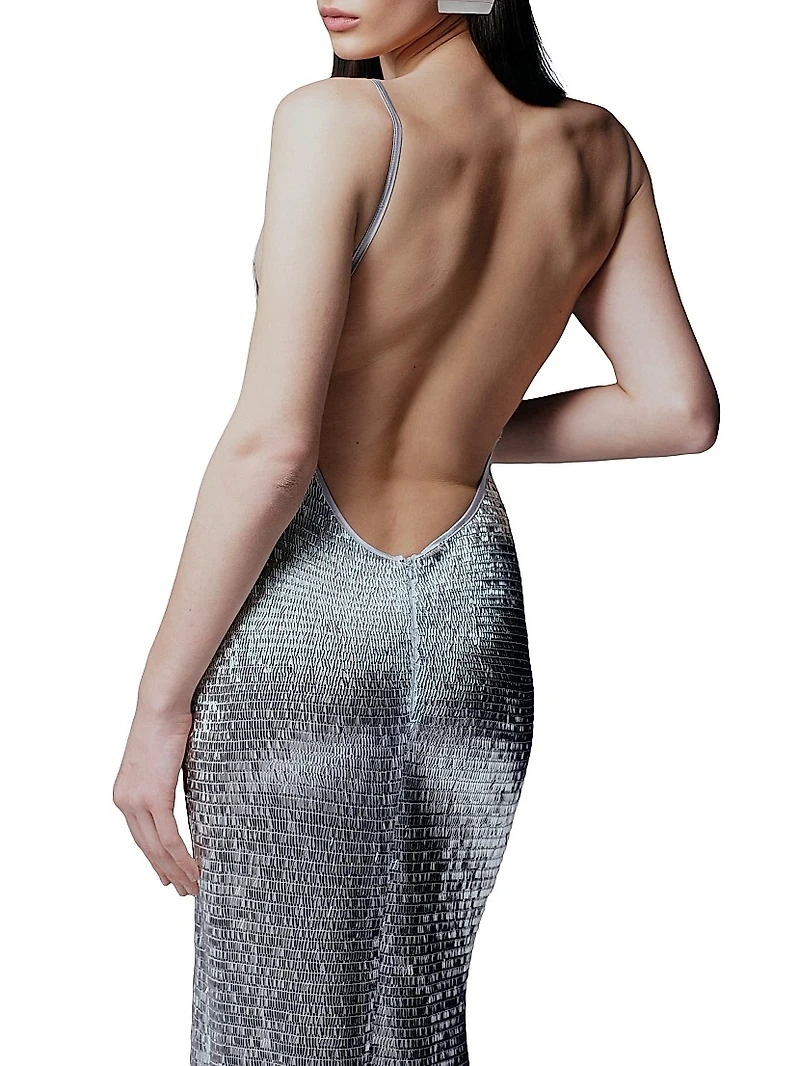 Claudie Shimmer Plunge Maxi Dress