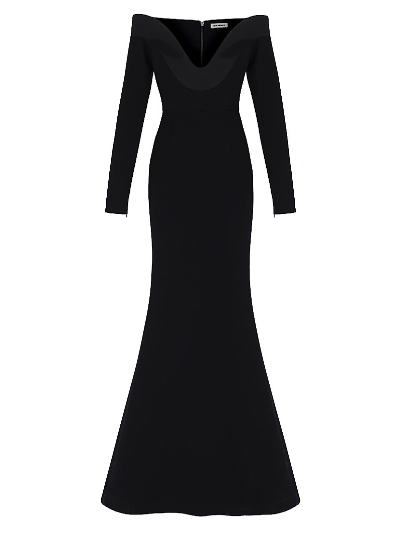 Orreda Satin-Trim Off-the-Shoulder Mermaid Gown