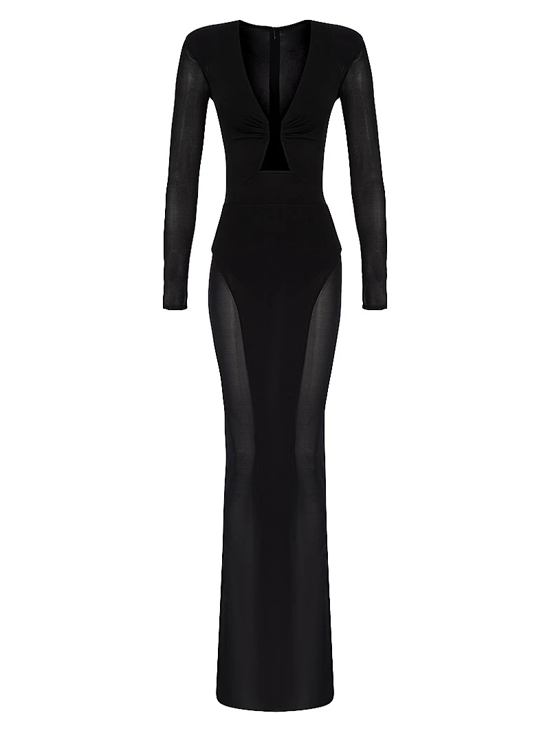 Europa Mesh-Trim Body-Con Maxi Dress