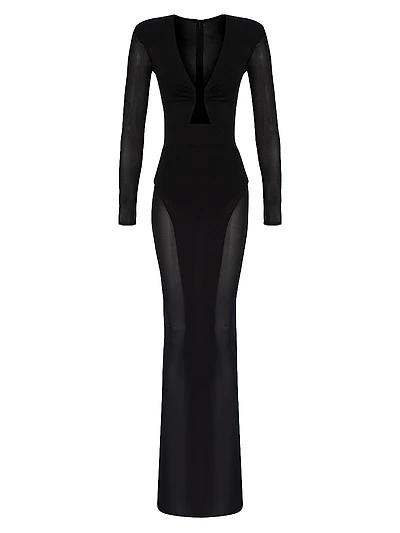 Europa Mesh-Trim Body-Con Maxi Dress