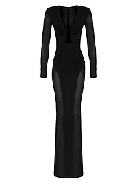 Europa Mesh-Trim Body-Con Maxi Dress