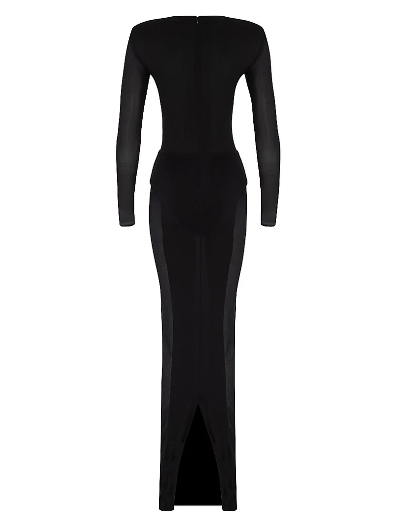 Europa Mesh-Trim Body-Con Maxi Dress