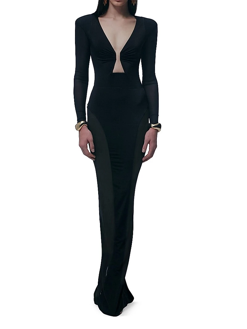 Europa Mesh-Trim Body-Con Maxi Dress