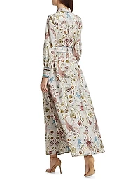 Animal & Floral Cotton Belted Maxi Shirtdress