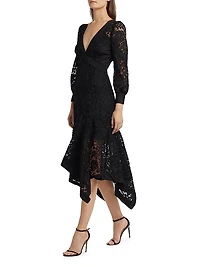 Lace Guipure V-Neck Midi-Dress