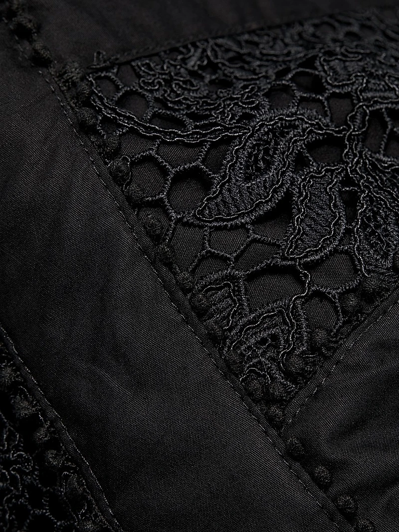 Lace Guipure V-Neck Midi-Dress