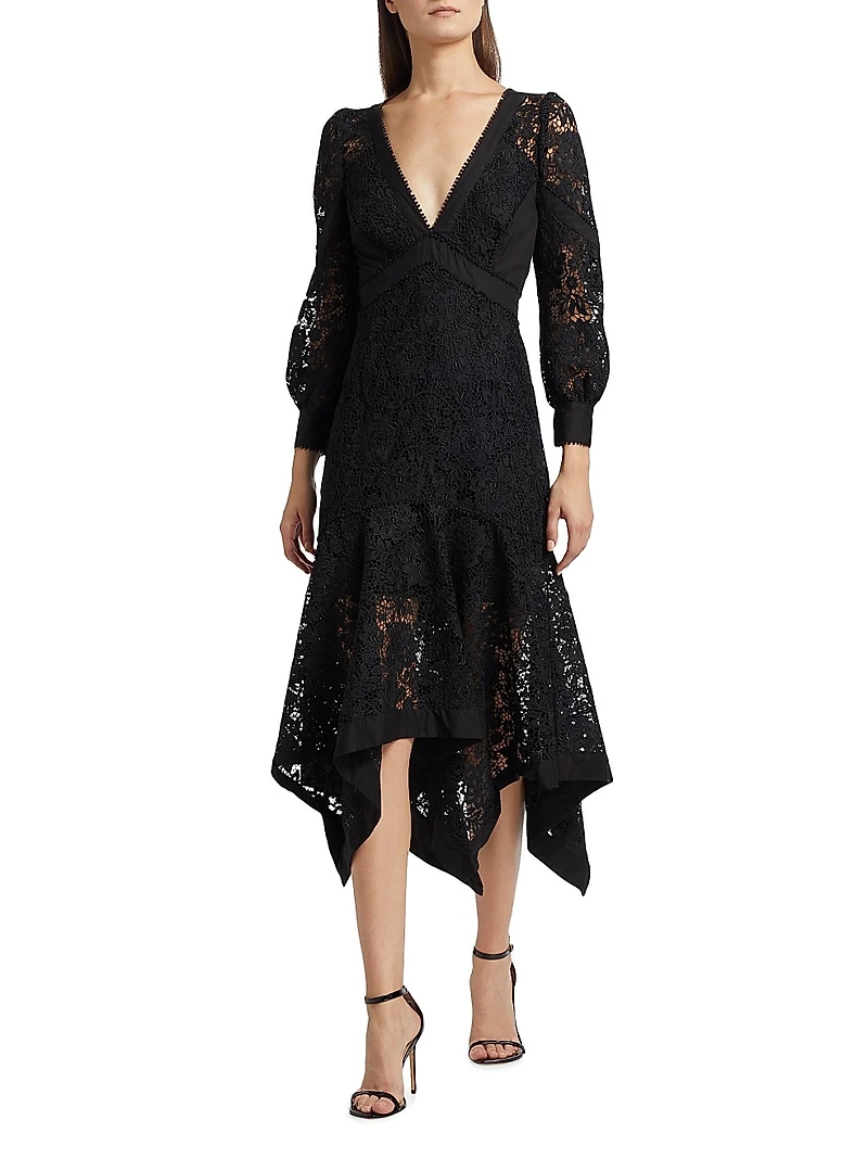 Lace Guipure V-Neck Midi-Dress