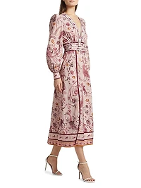 Printed Cotton Belted Midi-Dress