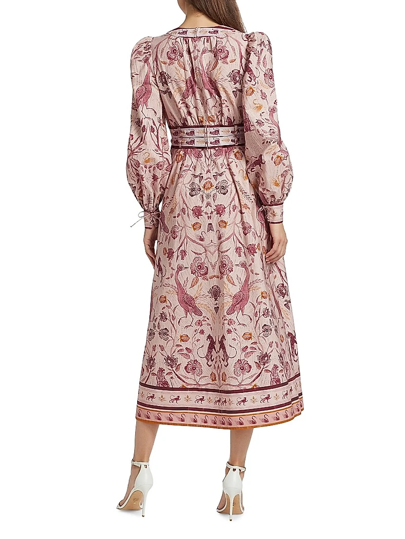 Printed Cotton Belted Midi-Dress