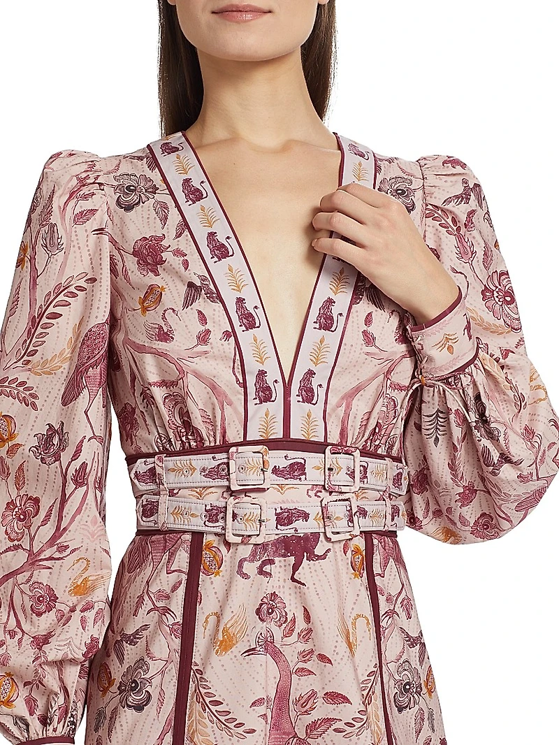 Printed Cotton Belted Midi-Dress