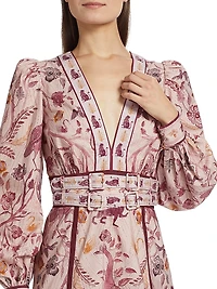 Printed Cotton Belted Midi-Dress