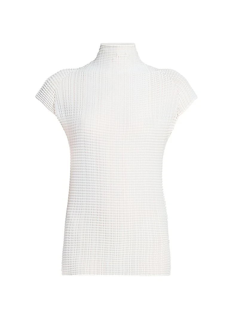 Wooly Pleats Cap-Sleeve Top