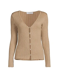 Metallic Rib-Knit V-Neck Cardigan