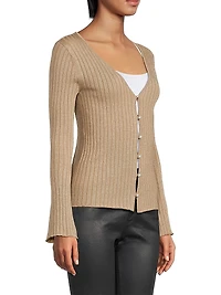 Metallic Rib-Knit V-Neck Cardigan