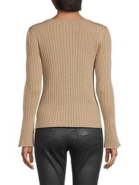 Metallic Rib-Knit V-Neck Cardigan