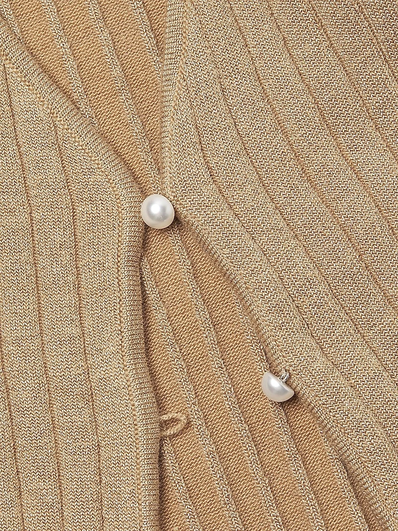 Metallic Rib-Knit V-Neck Cardigan