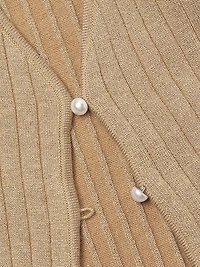 Metallic Rib-Knit V-Neck Cardigan