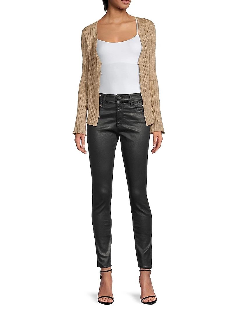 Metallic Rib-Knit V-Neck Cardigan