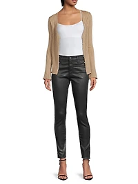 Metallic Rib-Knit V-Neck Cardigan