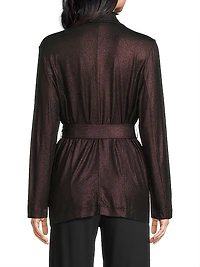 Metallic Soft Tie-Waist Double-Breasted Blazer
