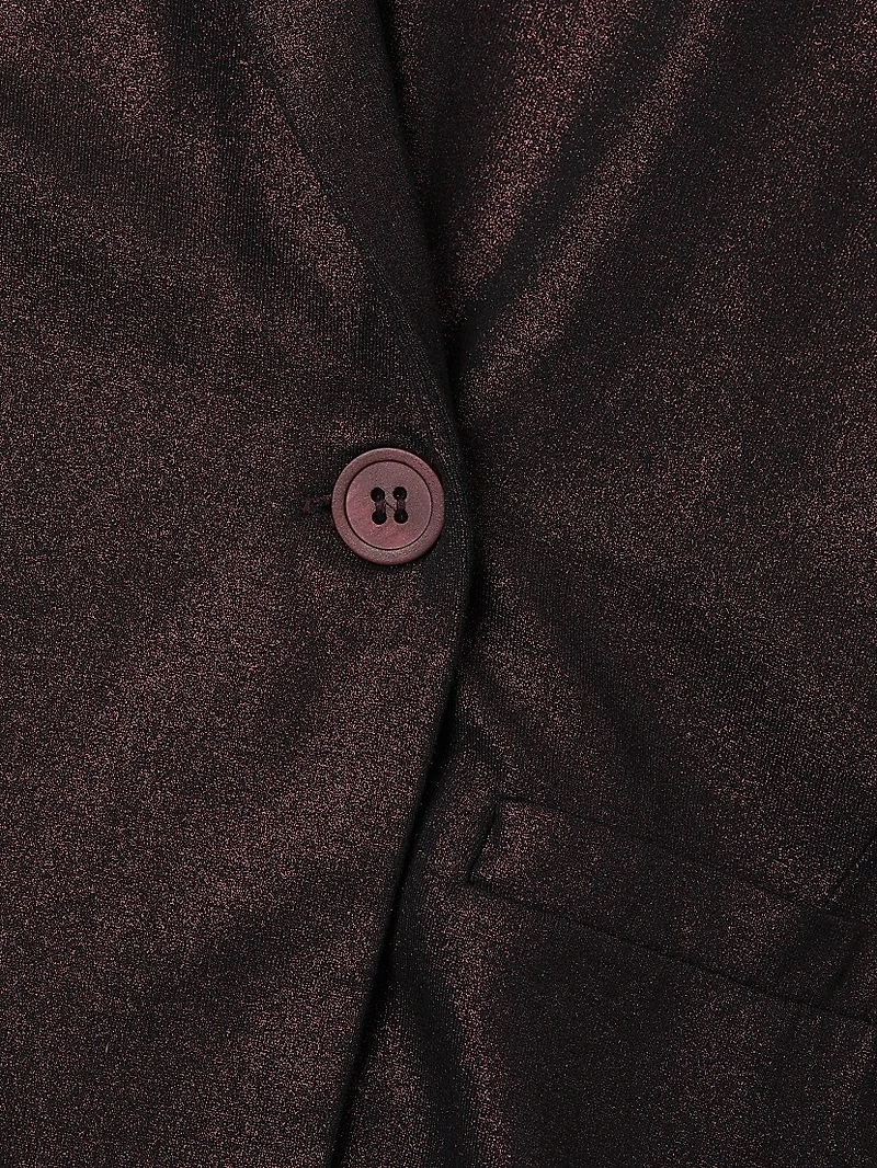 Metallic Soft Tie-Waist Double-Breasted Blazer