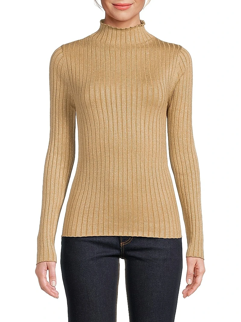 Metallic Mock Turtleneck Sweater