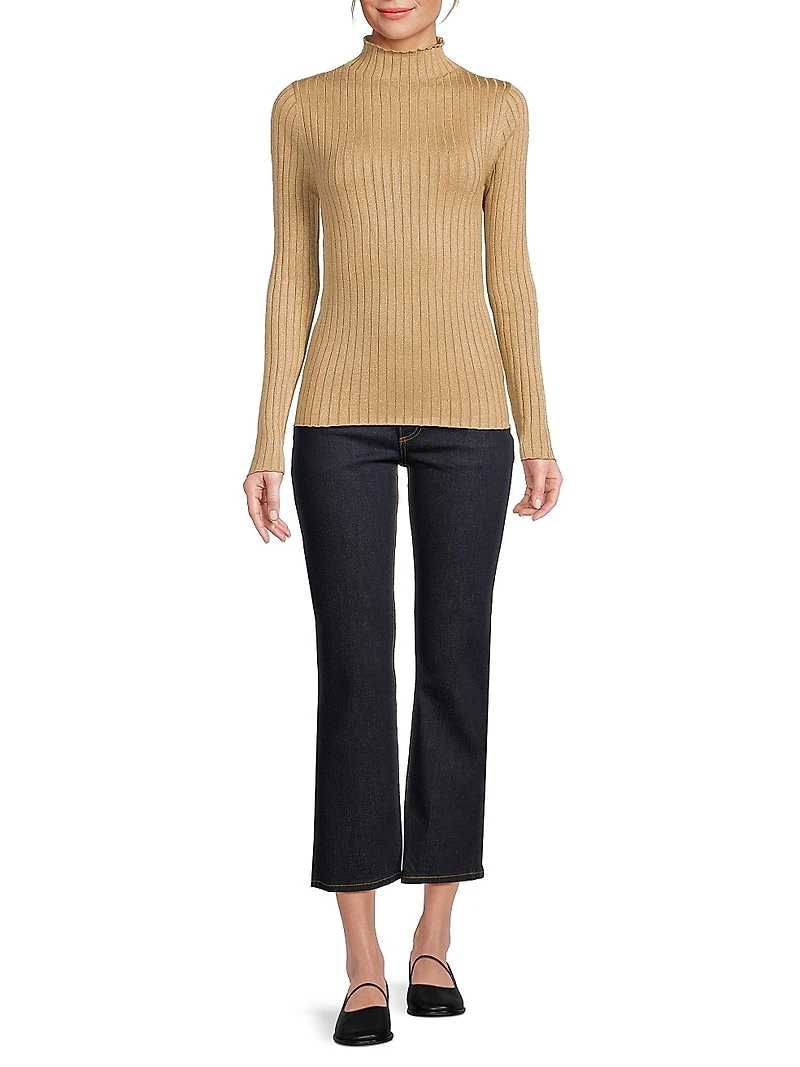 Metallic Mock Turtleneck Sweater