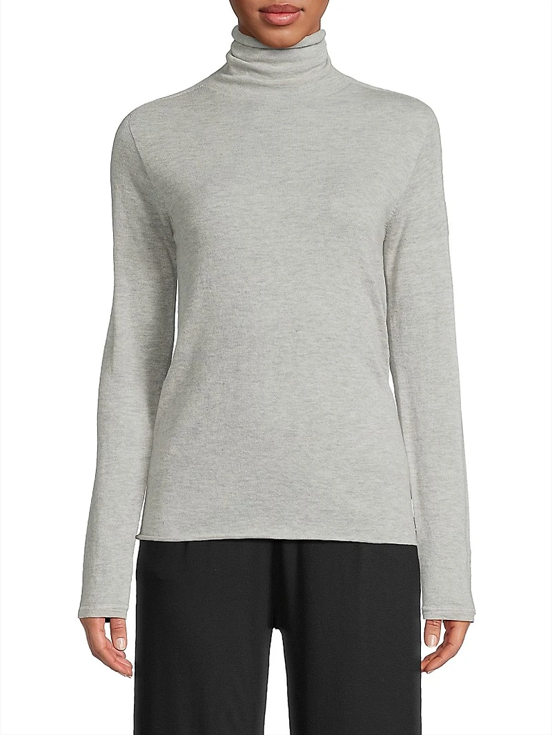 Mashine-Washable Cashmere Long-Sleeve Turtleneck Sweater