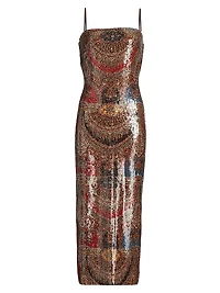 Leda Printed Sequin Sleeveless Midi-Dress