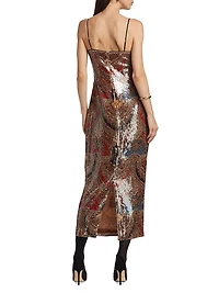Leda Printed Sequin Sleeveless Midi-Dress