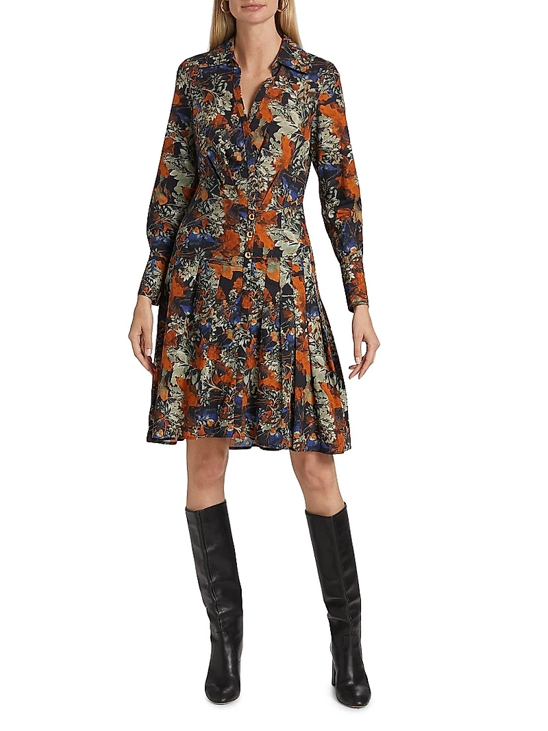 Laney Long-Sleeve Pleated Shirtdress