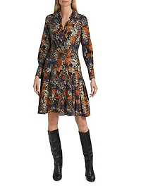 Laney Long-Sleeve Pleated Shirtdress