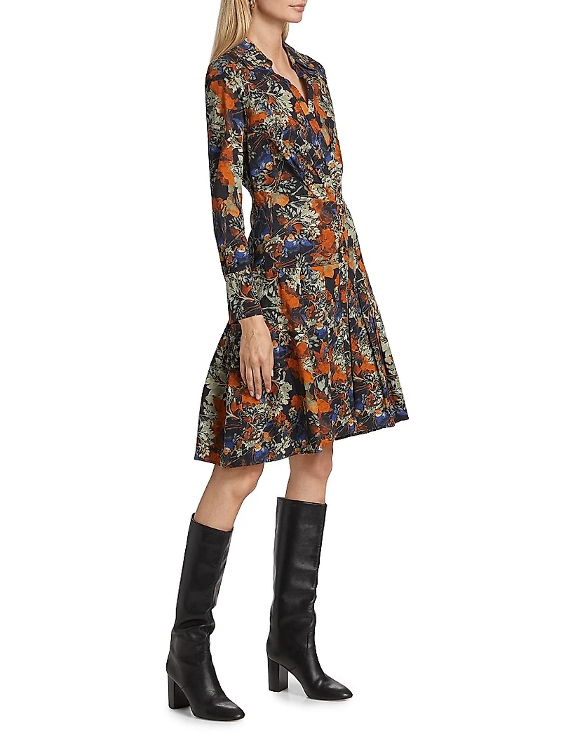 Laney Long-Sleeve Pleated Shirtdress