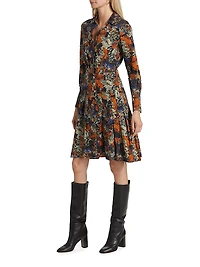 Laney Long-Sleeve Pleated Shirtdress