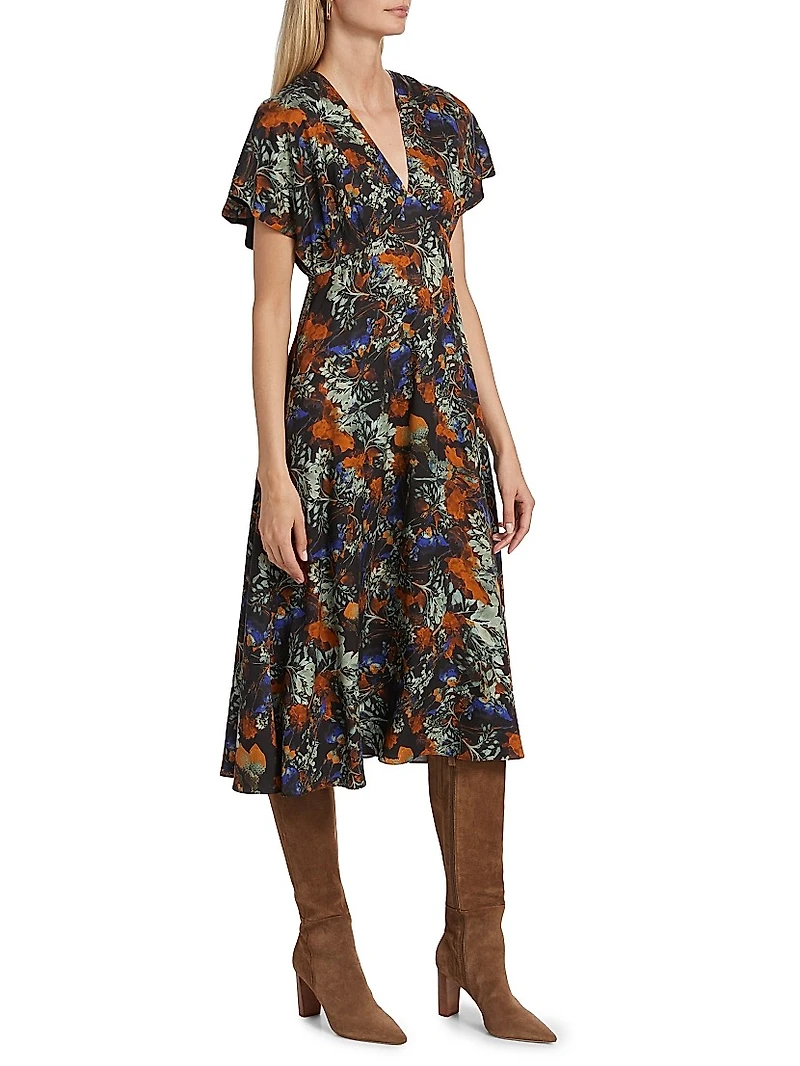 Cecile Flutter Sleeve Midi-Dress
