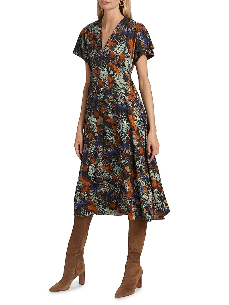 Cecile Flutter Sleeve Midi-Dress