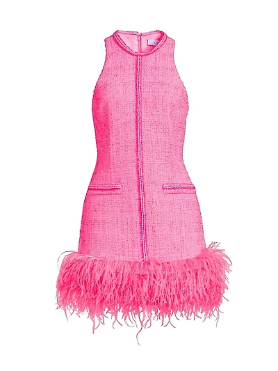 Annalisa Feather-Trimmed Tweed Dress