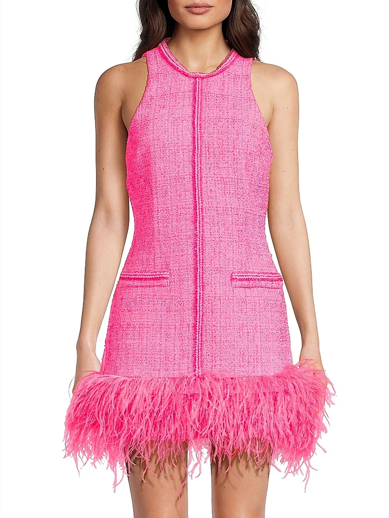 Annalisa Feather-Trimmed Tweed Dress