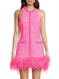 Annalisa Feather-Trimmed Tweed Dress