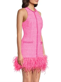 Annalisa Feather-Trimmed Tweed Dress