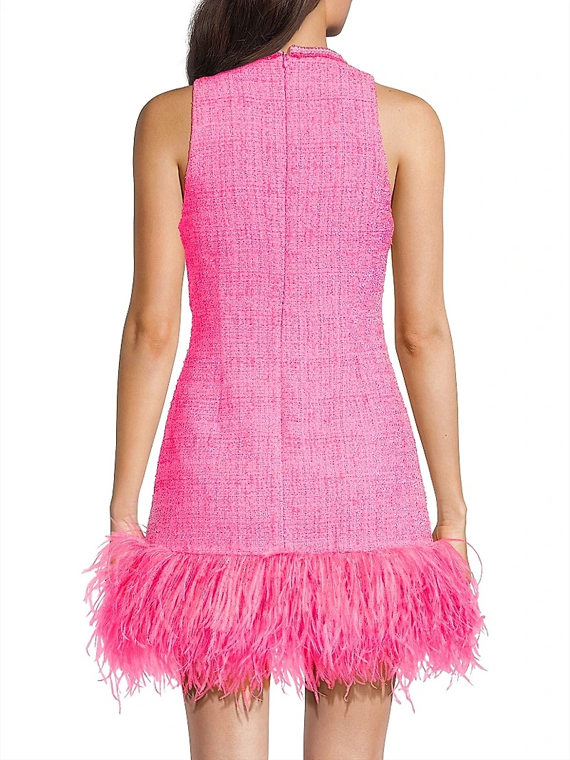 Annalisa Feather-Trimmed Tweed Dress