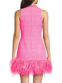 Annalisa Feather-Trimmed Tweed Dress