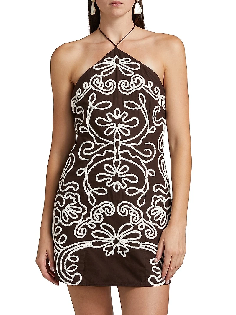 Ilaya Embroidered Cotton Halterneck Minidress