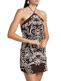 Ilaya Embroidered Cotton Halterneck Minidress
