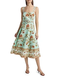 Rohi Floral Linen-Cotton Belted Midi-Dress