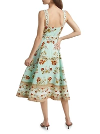 Rohi Floral Linen-Cotton Belted Midi-Dress