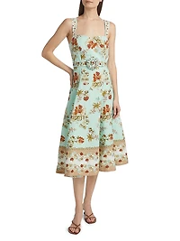 Rohi Floral Linen-Cotton Belted Midi-Dress