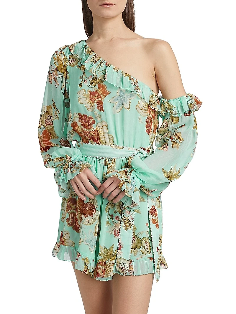 Rohi Floral Ruffled One-Shoulder Minidress
