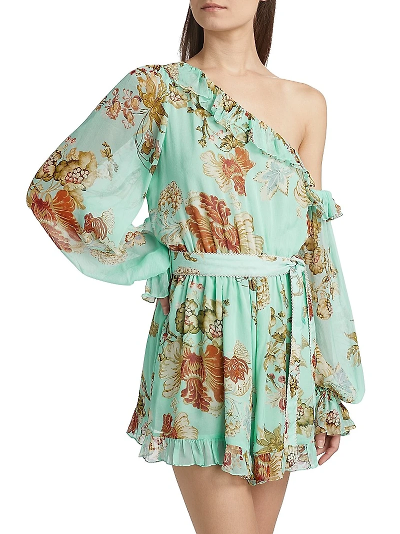 Rohi Floral Ruffled One-Shoulder Minidress